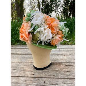 Vintage 1960s Millinery Flower Bucket Hat Peach and Green